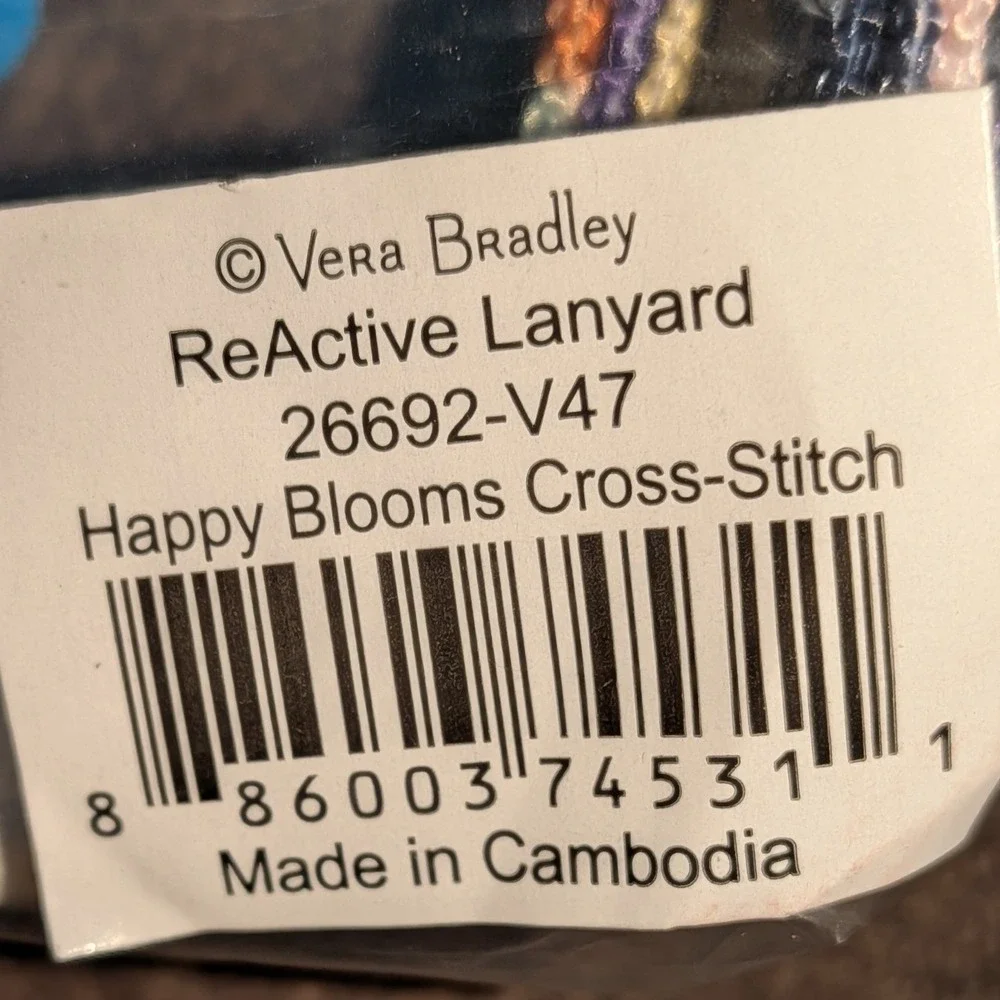 Vera Bradley ReActive Lanyard Happy Blooms Cross-Stitch Floral 26692-V47 NWT